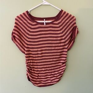 Free People Striped Short Sleeve Tee - Burgundy and Pink